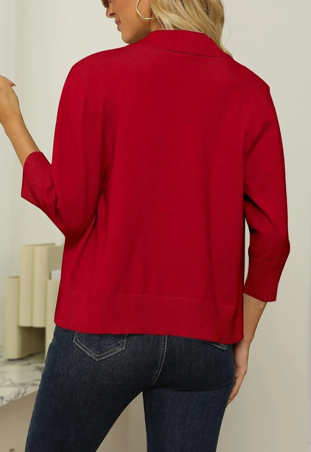 Womens 3/4 Sleeve Cropped Cardigan Sweater Fashion Cardigans Lightweight Knit Sweaters