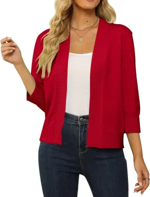 Womens 3/4 Sleeve Cropped Cardigan Sweater Fashion Cardigans Lightweight Knit Sweaters