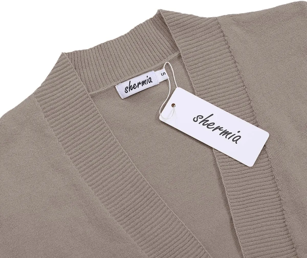 Women's 3/4 Sleeve Cropped Cardigan Sweater Open Front Short Shrugs Cardigans Lightweight Sweaters