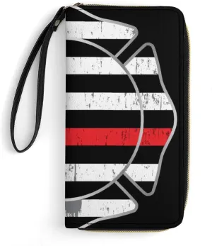 Women's American Thin Red Line Firefighter Flag Black PU Leather Clutch with Wristlet, 7.8x4.1x1.4 Inch Compact Wallet for Daily Essentials, Fashionable and Functional Design