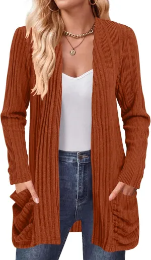 Women's Cardigan Lightweight Long Sleeve Open Front Cardigans with Pockets (Caramel, XL)