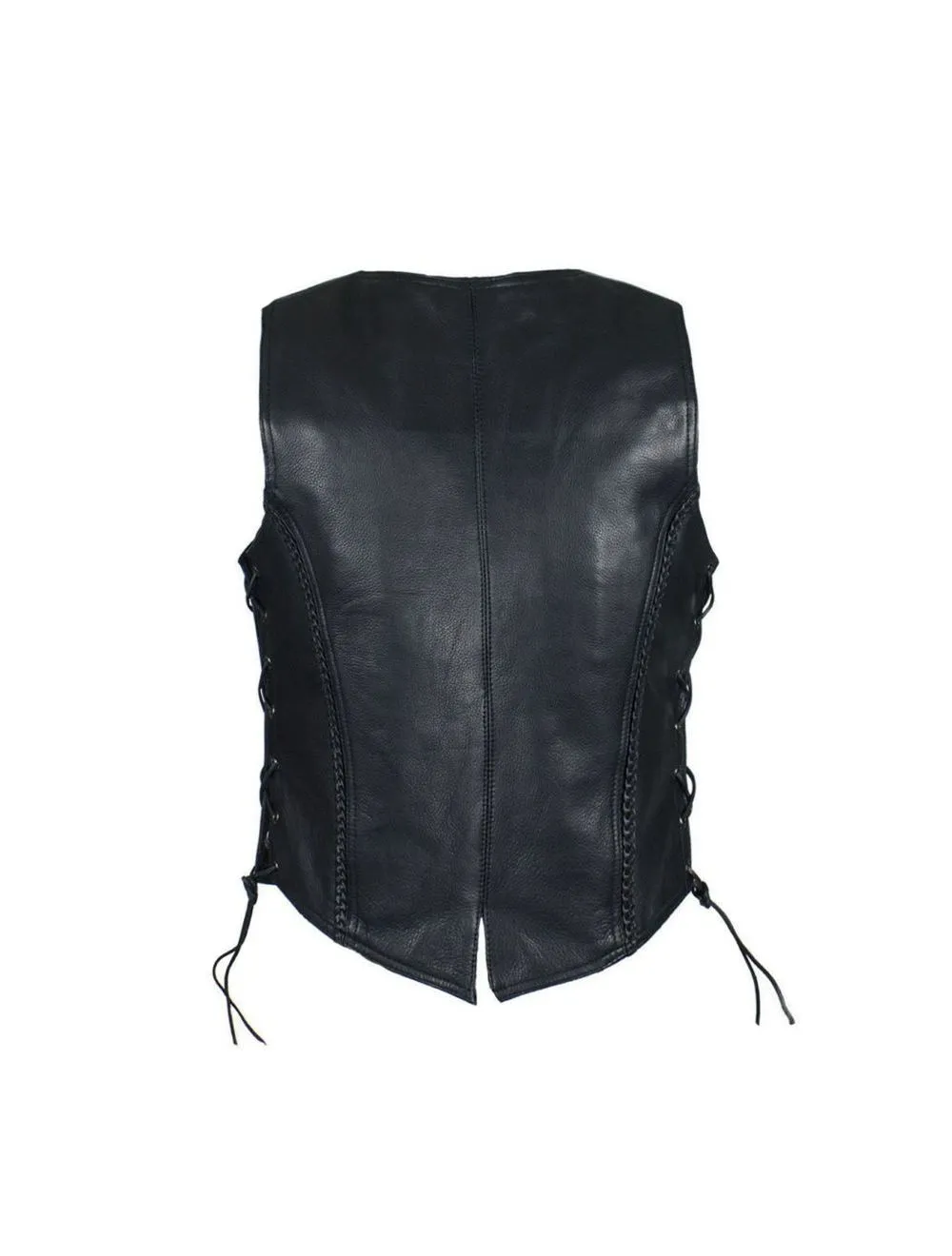 Womens Cowhide Leather Motorcycle 7 Pockets Vest CCW Side Laces