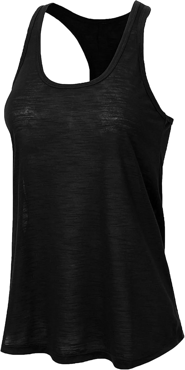 Women's Everyday Flowy Burnout Slub Racer Back Active Workout Tank Tops- 10 Pack