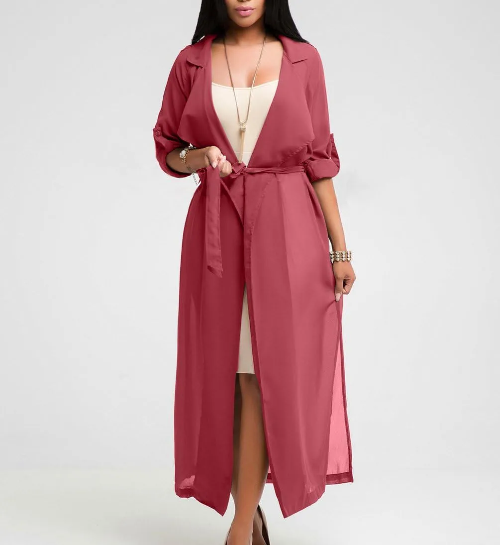 Womens Long Sleeve Fashion Chiffon Lightweight Maxi Sheer Duster Cardigans