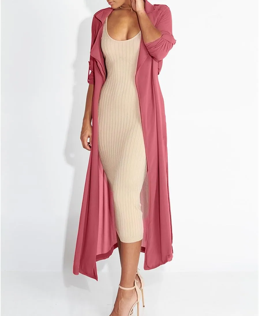 Womens Long Sleeve Fashion Chiffon Lightweight Maxi Sheer Duster Cardigans