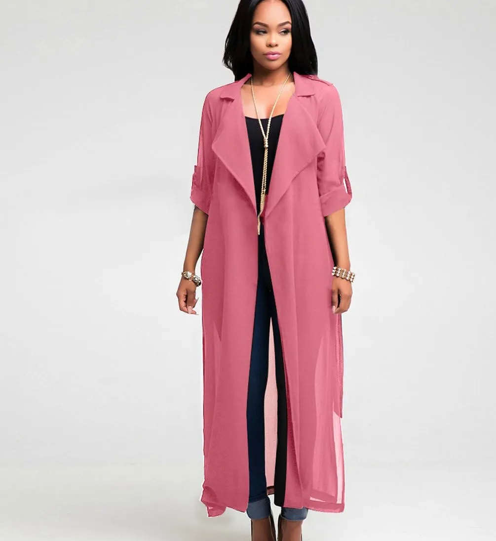 Womens Long Sleeve Fashion Chiffon Lightweight Maxi Sheer Duster Cardigans