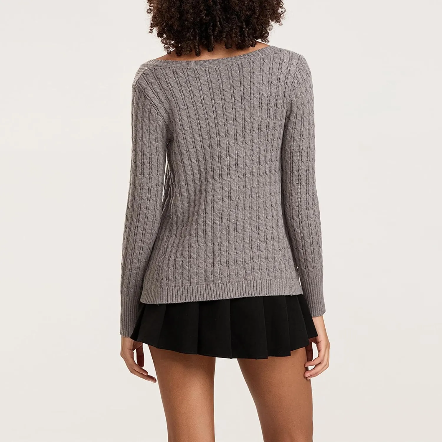 Womens Long Sleeve Open Front Cable Knit Cardigans Casual Square Neck Button Down Loose Lightweight Sweaters Top