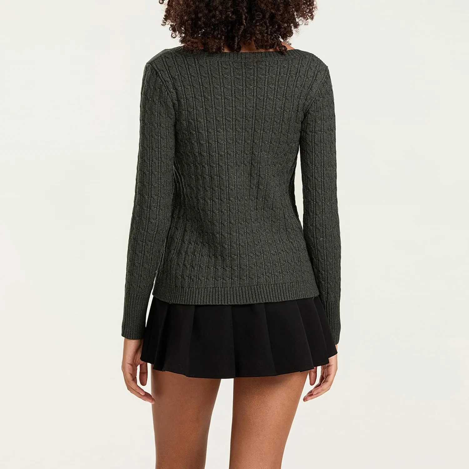 Womens Long Sleeve Open Front Cable Knit Cardigans Casual Square Neck Button Down Loose Lightweight Sweaters Top