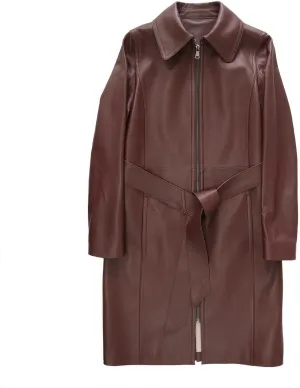 Women's PU Faux Leather Long Trench Coat