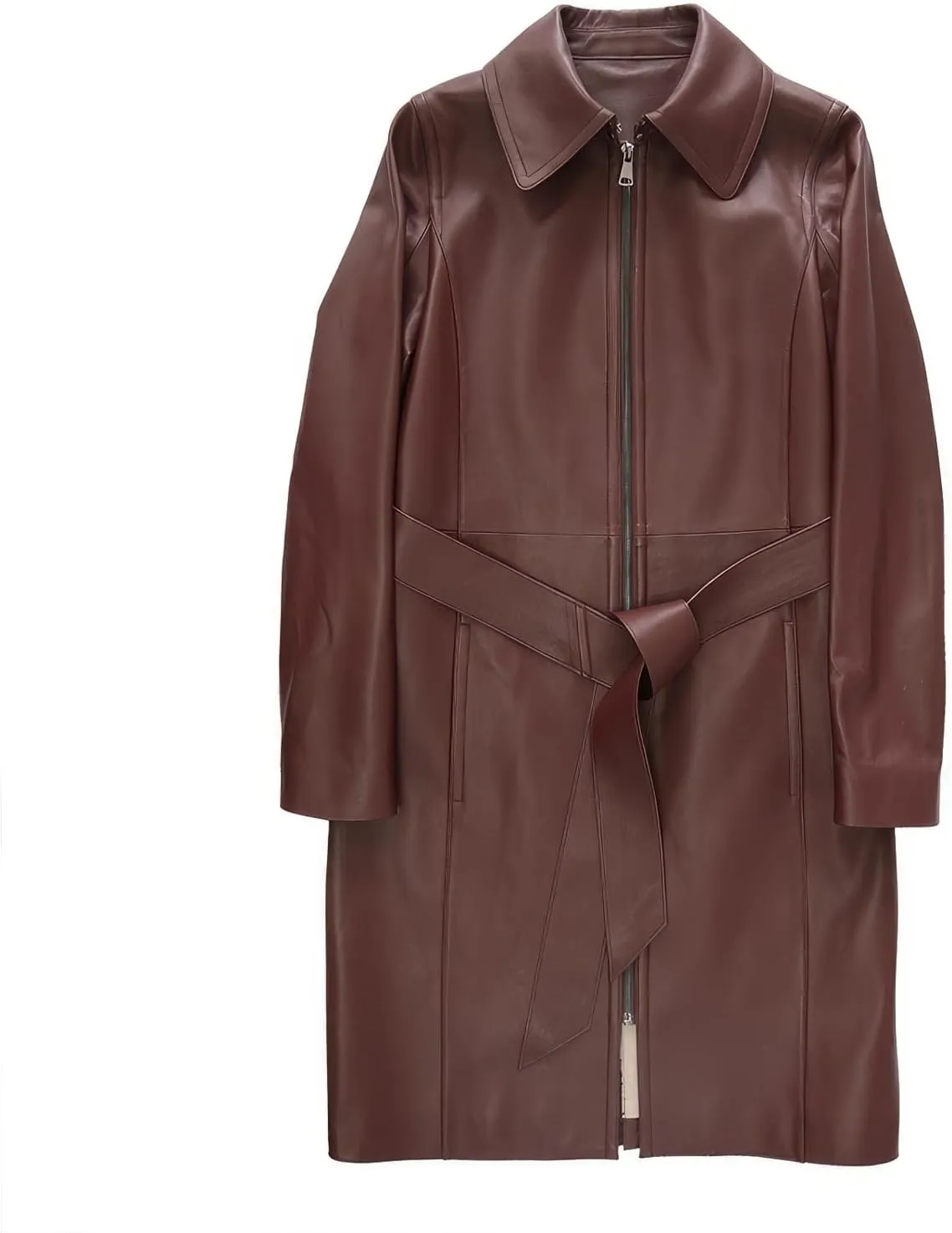 Women's PU Faux Leather Long Trench Coat