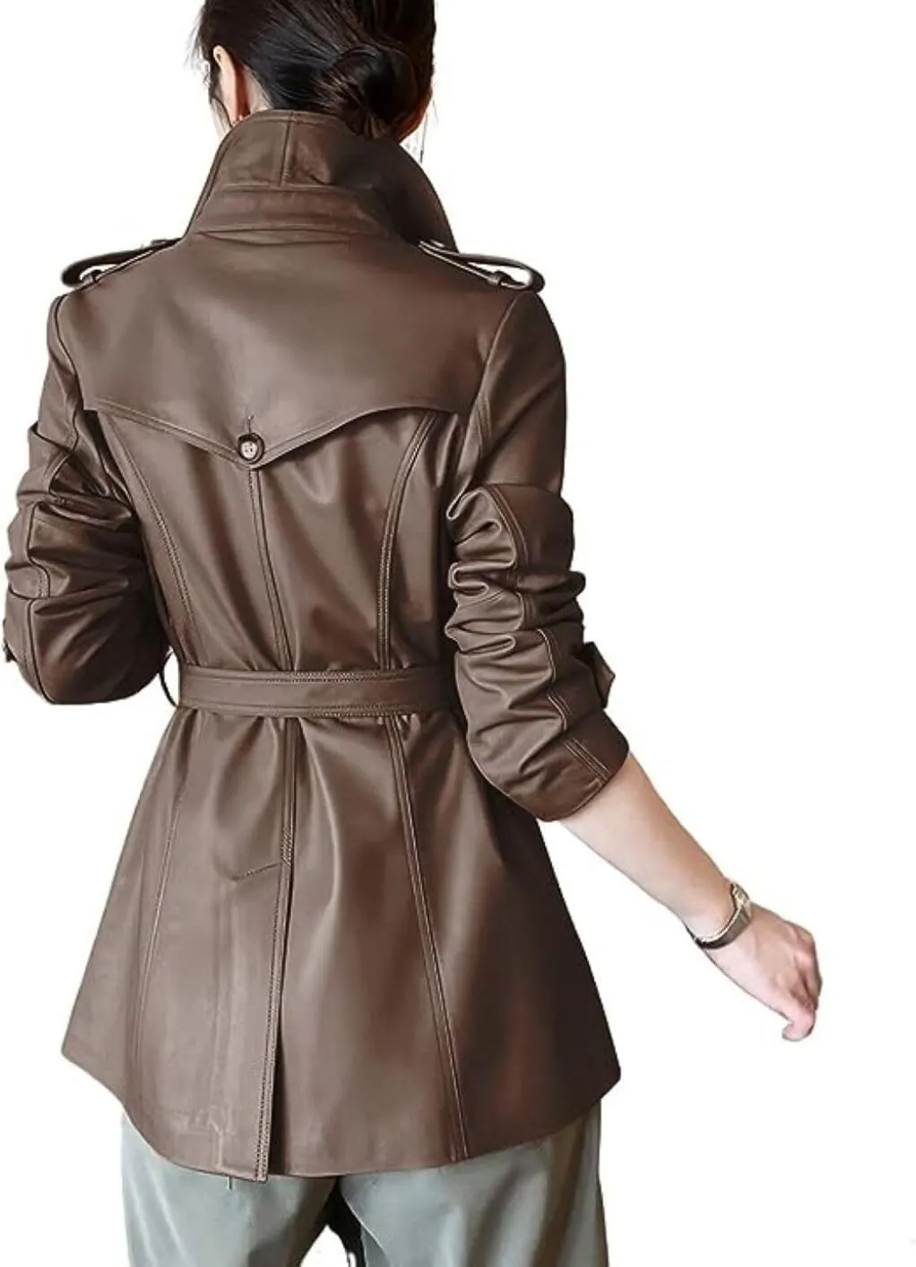 Women's PU Faux Leather Long Trench Coat