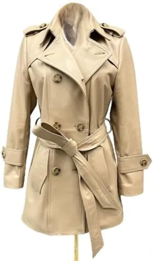 Women's PU Faux Leather Long Trench Coat