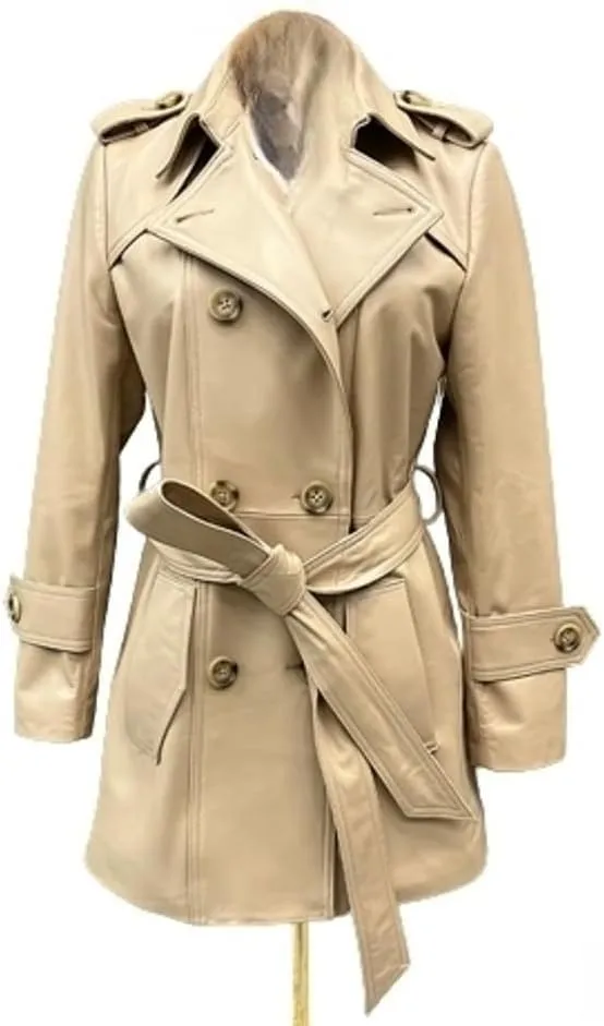 Women's PU Faux Leather Long Trench Coat