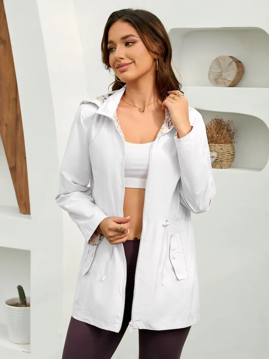 Women's Rain Jacket Long Lightweight Hooded Windbreaker Raincoat Outdoor Waterproof Trench Coats Travel Jacket