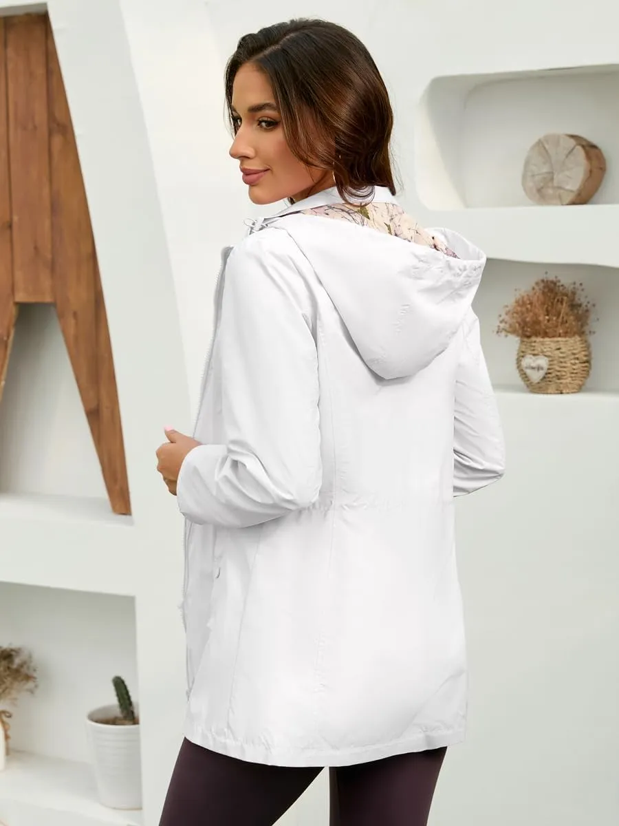 Women's Rain Jacket Long Lightweight Hooded Windbreaker Raincoat Outdoor Waterproof Trench Coats Travel Jacket