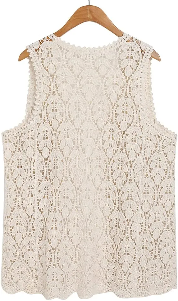 Women's Sleeveless Open Front Cardigan Vest Lightweight Cool Crochet Cardigans for Women