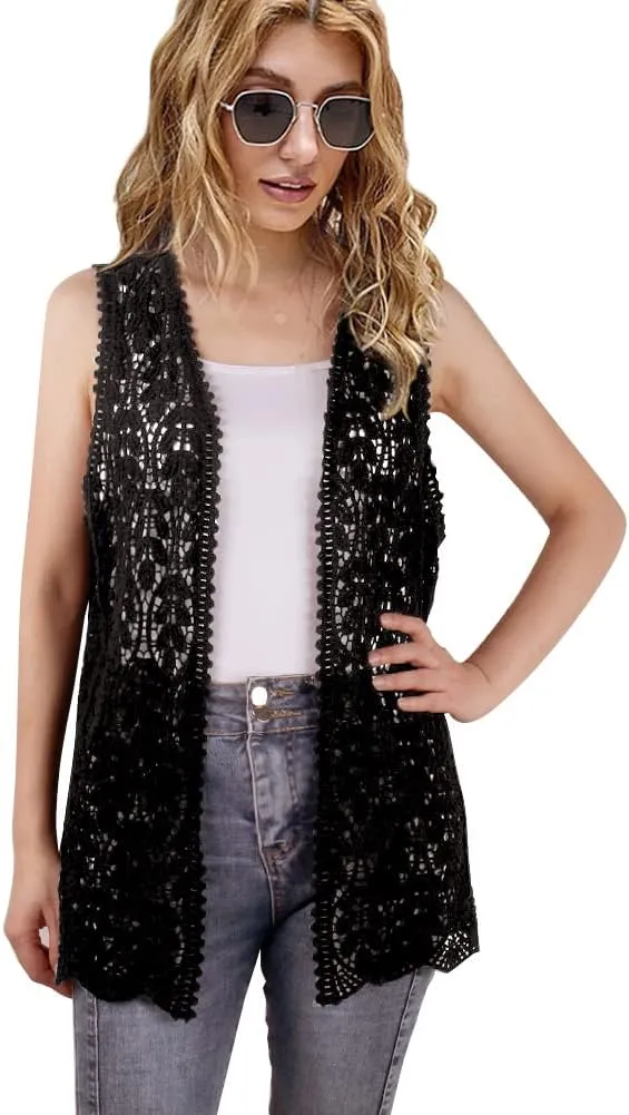 Women's Sleeveless Open Front Cardigan Vest Lightweight Cool Crochet Cardigans for Women