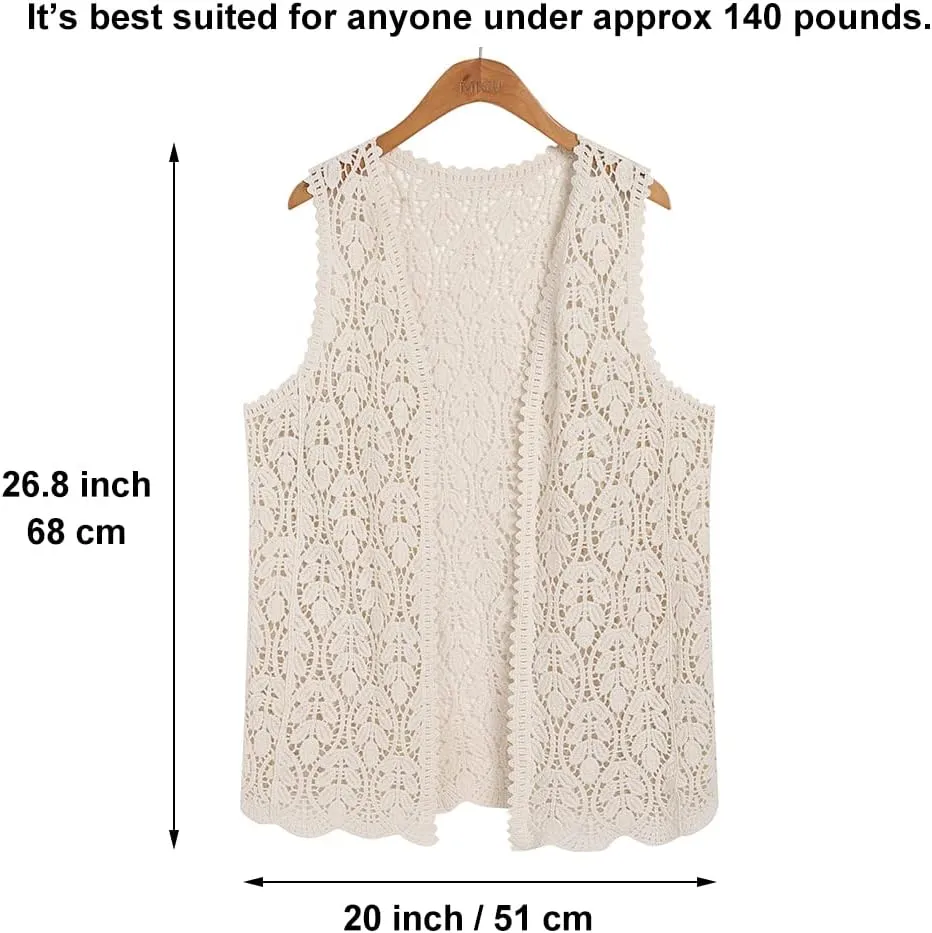 Women's Sleeveless Open Front Cardigan Vest Lightweight Cool Crochet Cardigans for Women