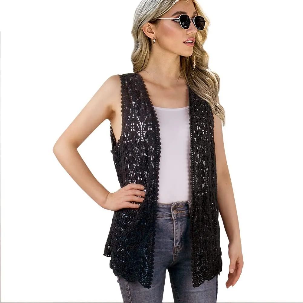 Women's Sleeveless Open Front Cardigan Vest Lightweight Cool Crochet Cardigans for Women