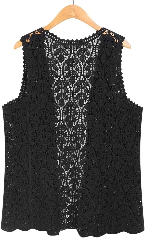 Women's Sleeveless Open Front Cardigan Vest Lightweight Cool Crochet Cardigans for Women