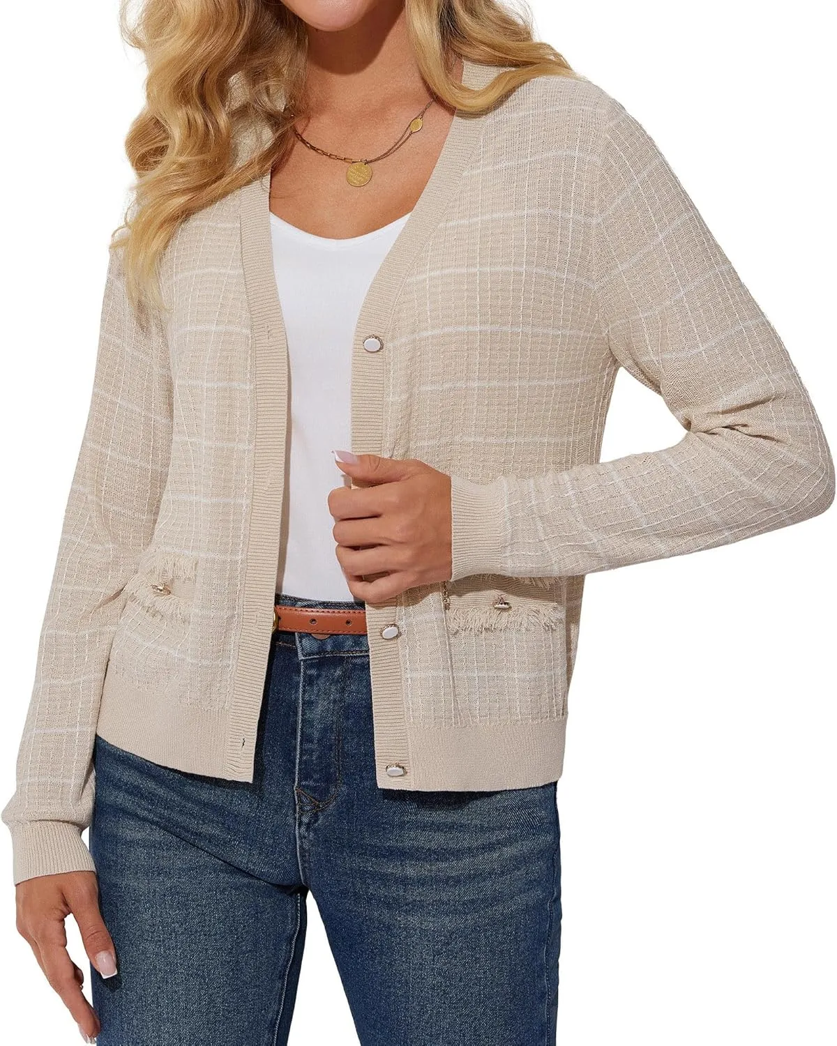 Womens Summer Cardigan Sweaters Open Front Long Sleeve Lightweight Knit Cardigans L