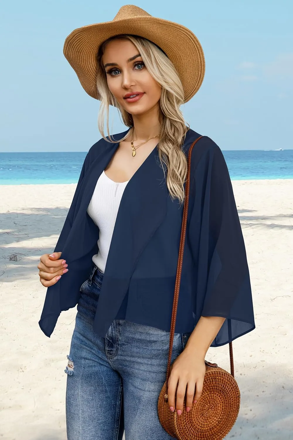 Womens Summer Tops Short Shrugs Kimono Cardigans Casual Chiffon Bolero Jackets