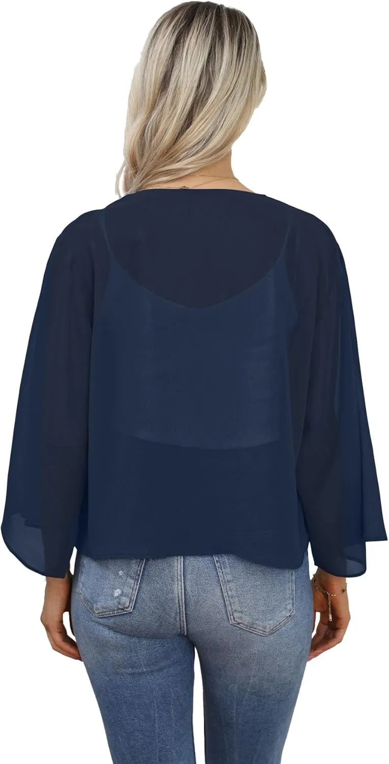 Womens Summer Tops Short Shrugs Kimono Cardigans Casual Chiffon Bolero Jackets