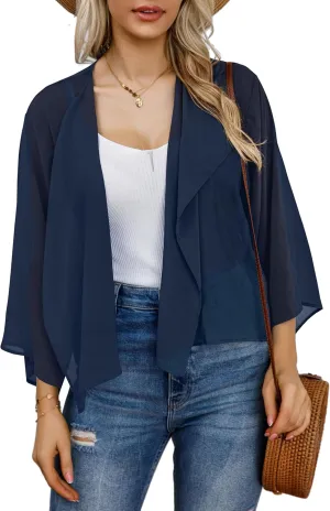 Womens Summer Tops Short Shrugs Kimono Cardigans Casual Chiffon Bolero Jackets