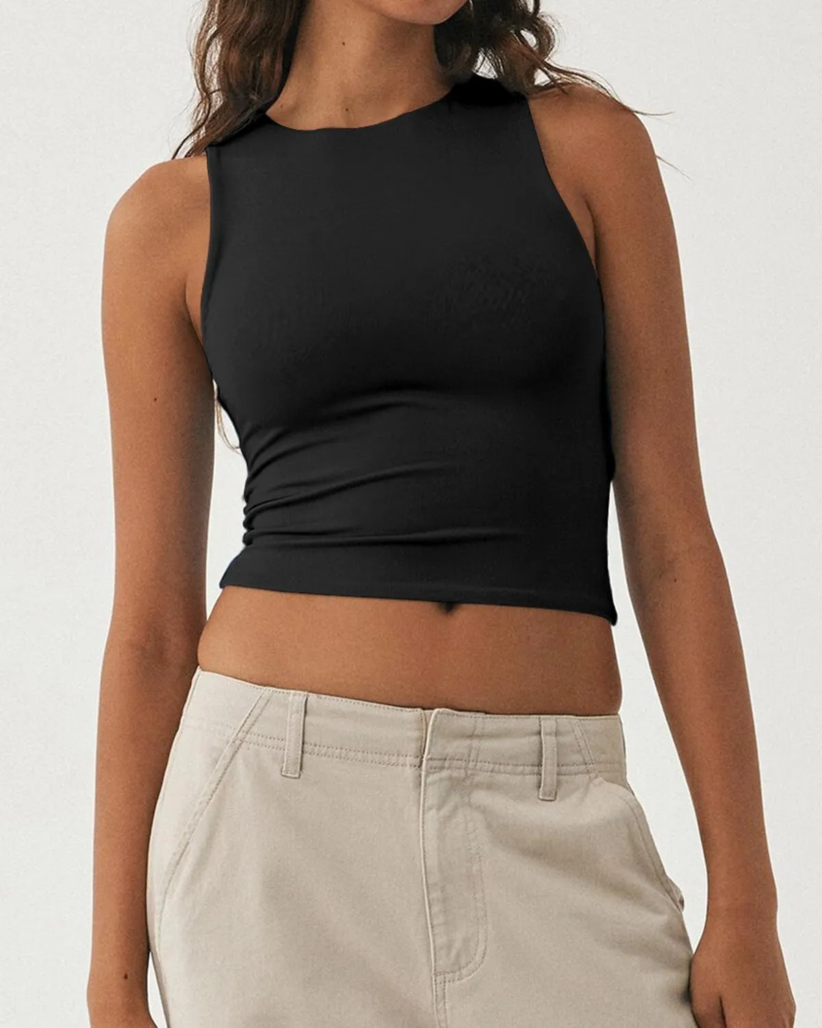 Women's Tank Top Sexy Sleeveless High Neck Workout Crop Tops Y2k Summer Slim Fit Racer Back Tops