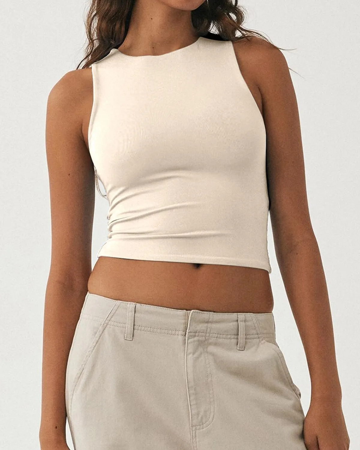 Women's Tank Top Sexy Sleeveless High Neck Workout Crop Tops Y2k Summer Slim Fit Racer Back Tops