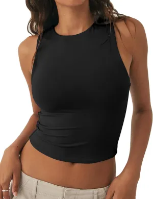 Women's Tank Top Sexy Sleeveless High Neck Workout Crop Tops Y2k Summer Slim Fit Racer Back Tops