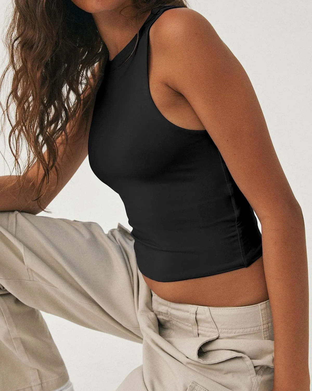 Women's Tank Top Sexy Sleeveless High Neck Workout Crop Tops Y2k Summer Slim Fit Racer Back Tops