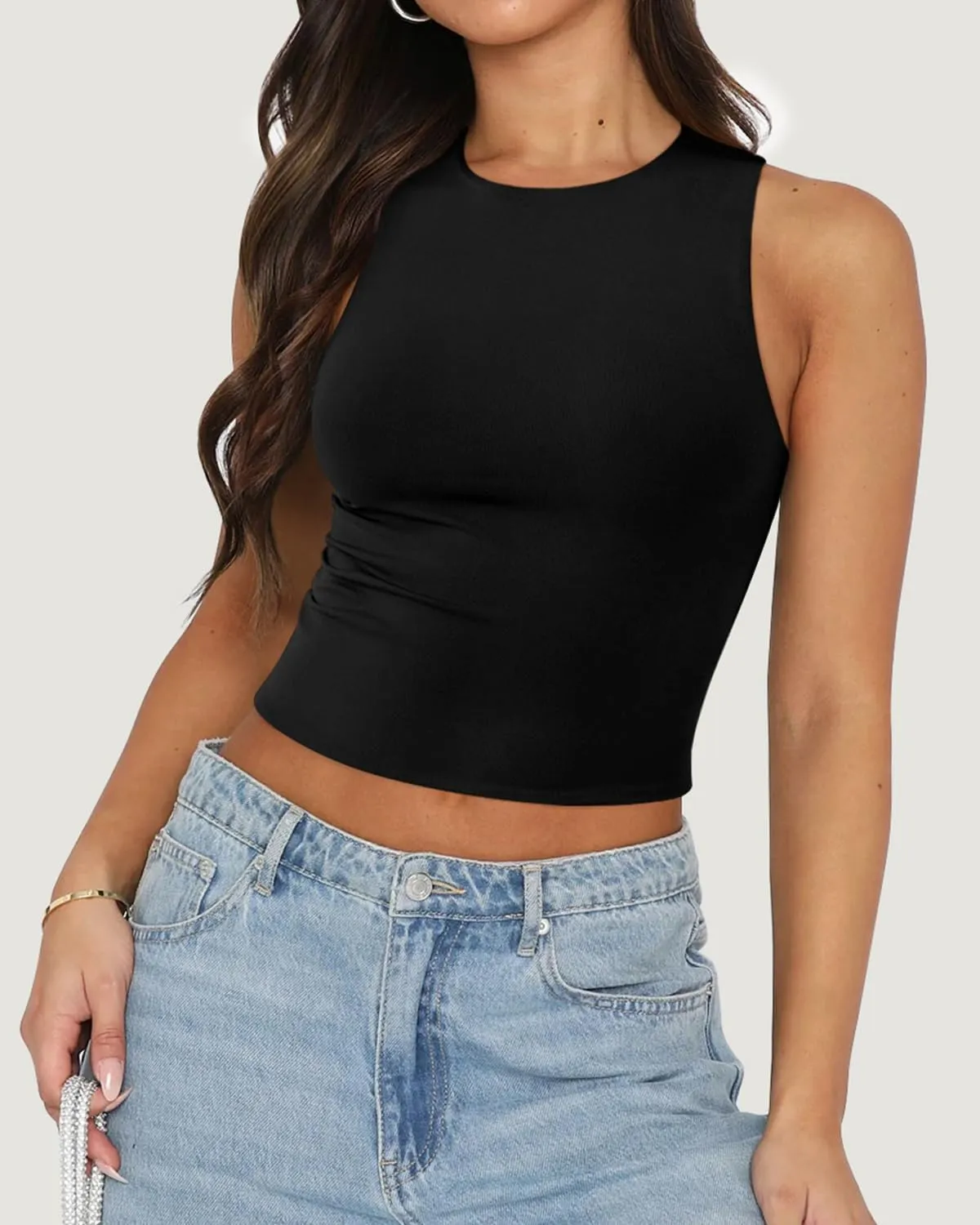 Women's Tank Top Sexy Sleeveless High Neck Workout Crop Tops Y2k Summer Slim Fit Racer Back Tops