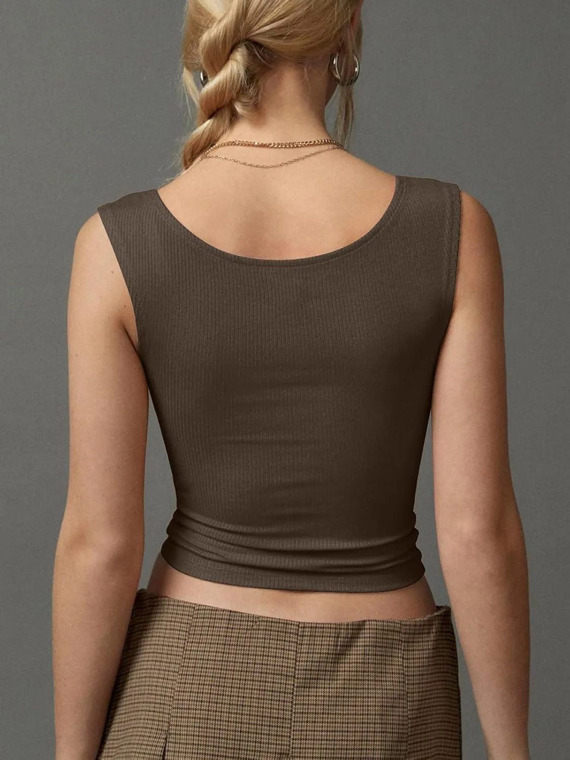 Women's Tank Tops Cute Slim Fit Ribbed Double Lined Camisole Tops Basic Square Neck Sleeveless Going Out Summer Tops