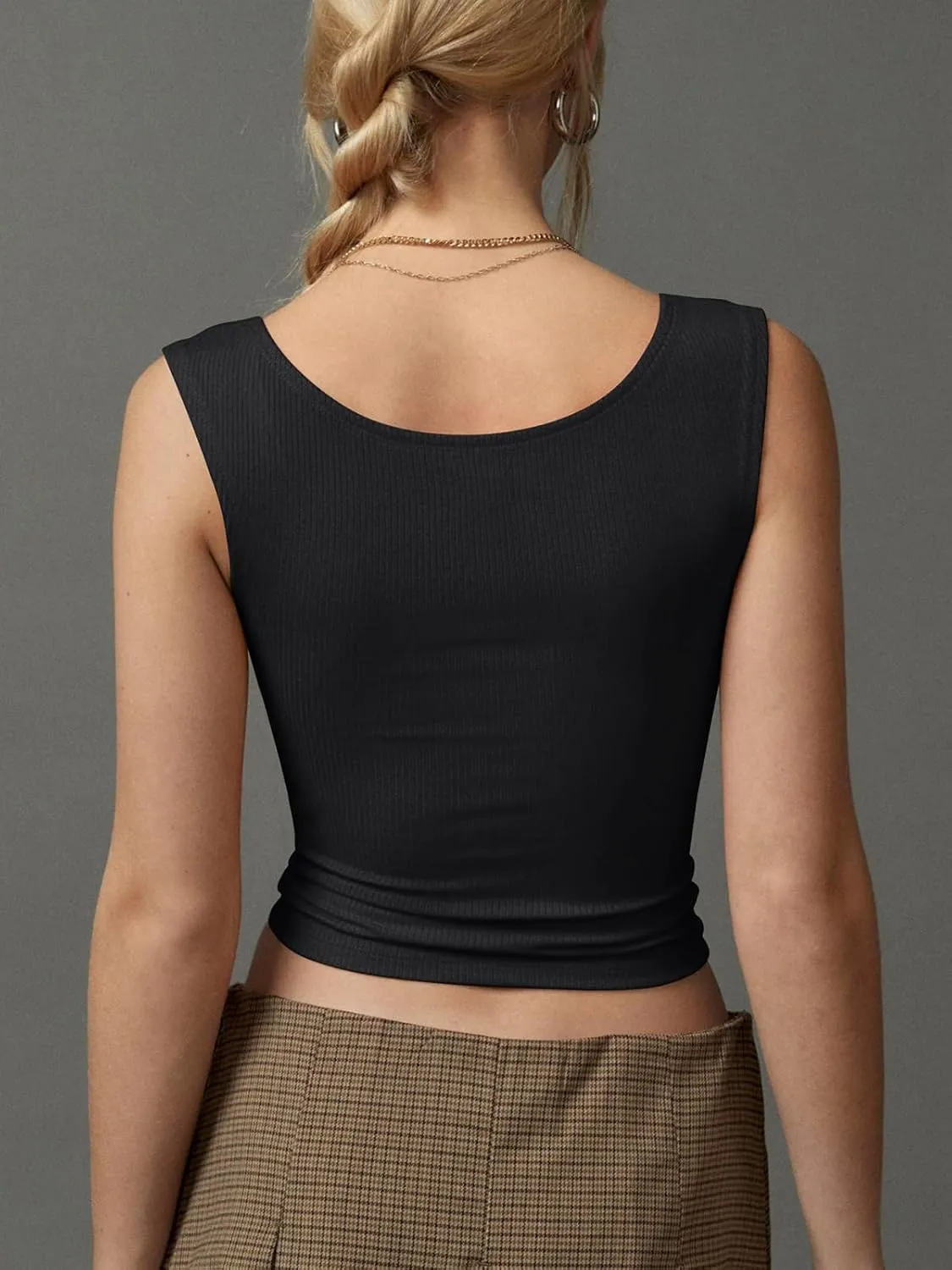 Women's Tank Tops Cute Slim Fit Ribbed Double Lined Camisole Tops Basic Square Neck Sleeveless Going Out Summer Tops