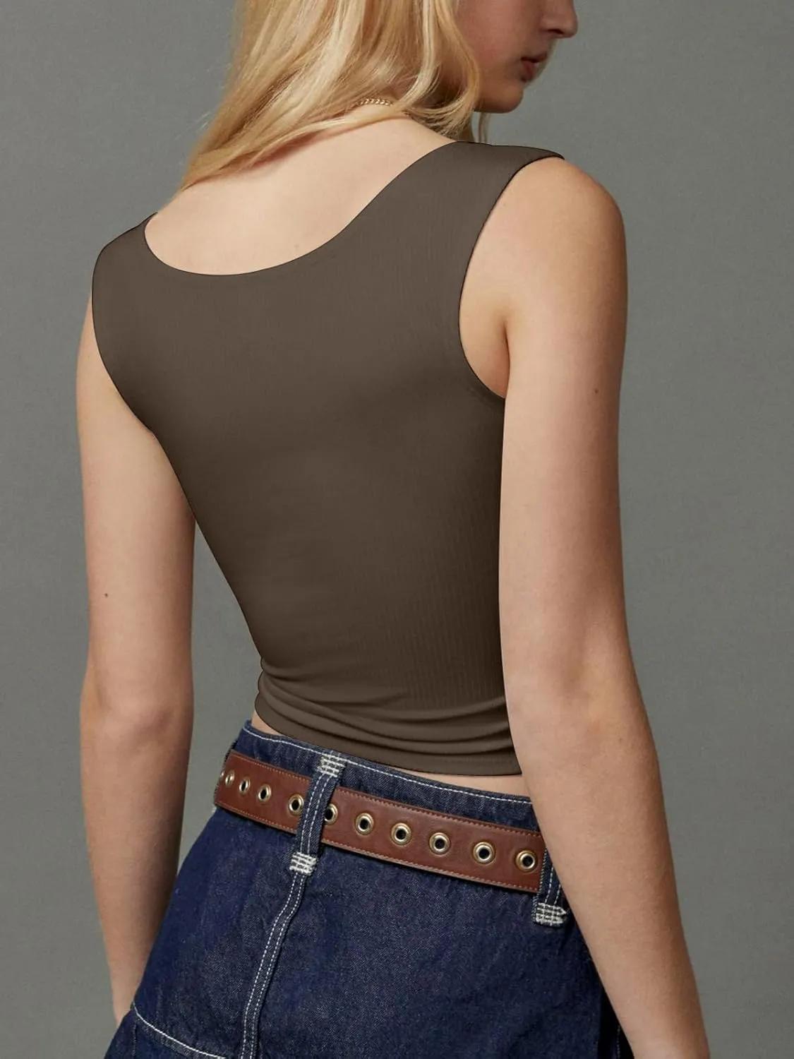 Women's Tank Tops Cute Slim Fit Ribbed Double Lined Camisole Tops Basic Square Neck Sleeveless Going Out Summer Tops