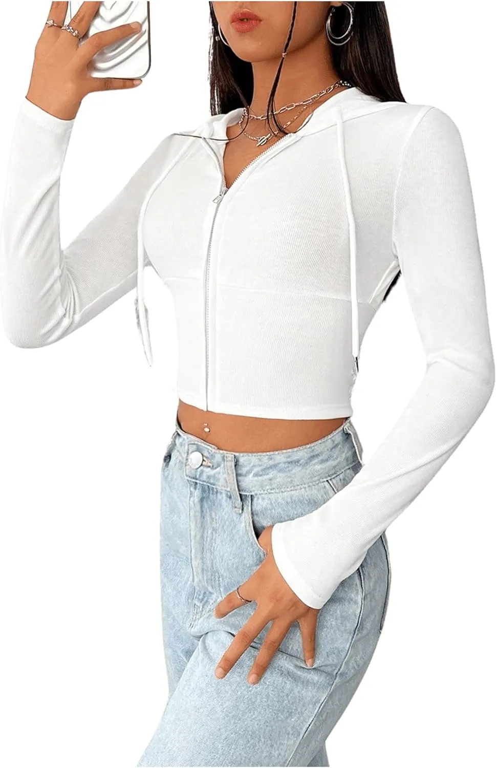 Women's Zip Up Hoodie Cropped Sweatshirt Y2K Crop Tops Fall Outfits 2024 Trendy Casual Jackets