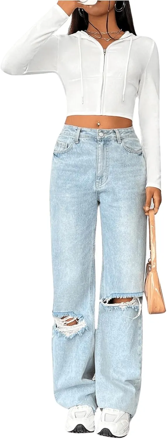 Women's Zip Up Hoodie Cropped Sweatshirt Y2K Crop Tops Fall Outfits 2024 Trendy Casual Jackets