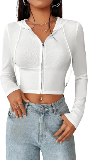 Women's Zip Up Hoodie Cropped Sweatshirt Y2K Crop Tops Fall Outfits 2024 Trendy Casual Jackets