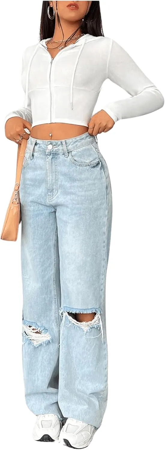 Women's Zip Up Hoodie Cropped Sweatshirt Y2K Crop Tops Fall Outfits 2024 Trendy Casual Jackets