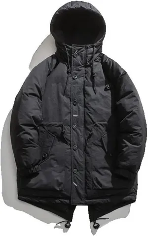 Xingfenly Winter men luxury coat Cotton Padded Jacket Men' Hooded Trekking LaborCamping Loose Warm Medium Length Coat