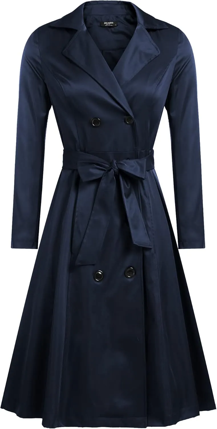 Zeagoo Women's Trench Coats Double-Breasted Long Coat with Belt